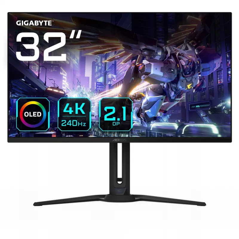 GIGABYTE AORUS FO32U2P 32-tolline OLED-mängumonitor – 3840 x 2160 (UHD), 240 Hz, 0,03 ms, 250 cd/m², KVM, FreeSync Premium Pro, DisplayHDR True Must 400, DisplayPort 2.1