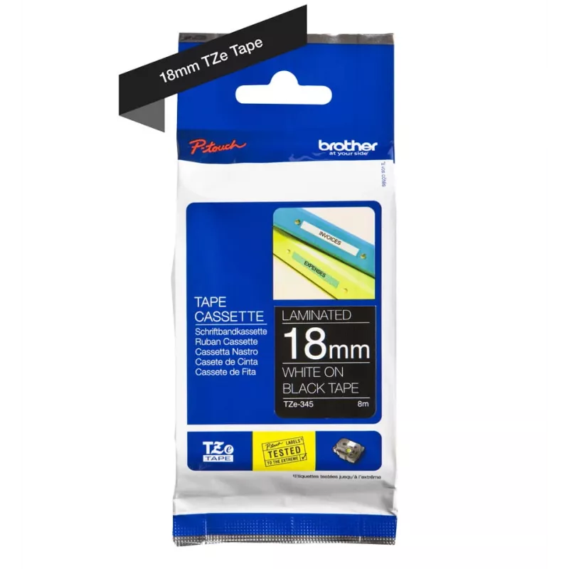 Lamineeritud lint Brother TZe345 18mm Valge mustal