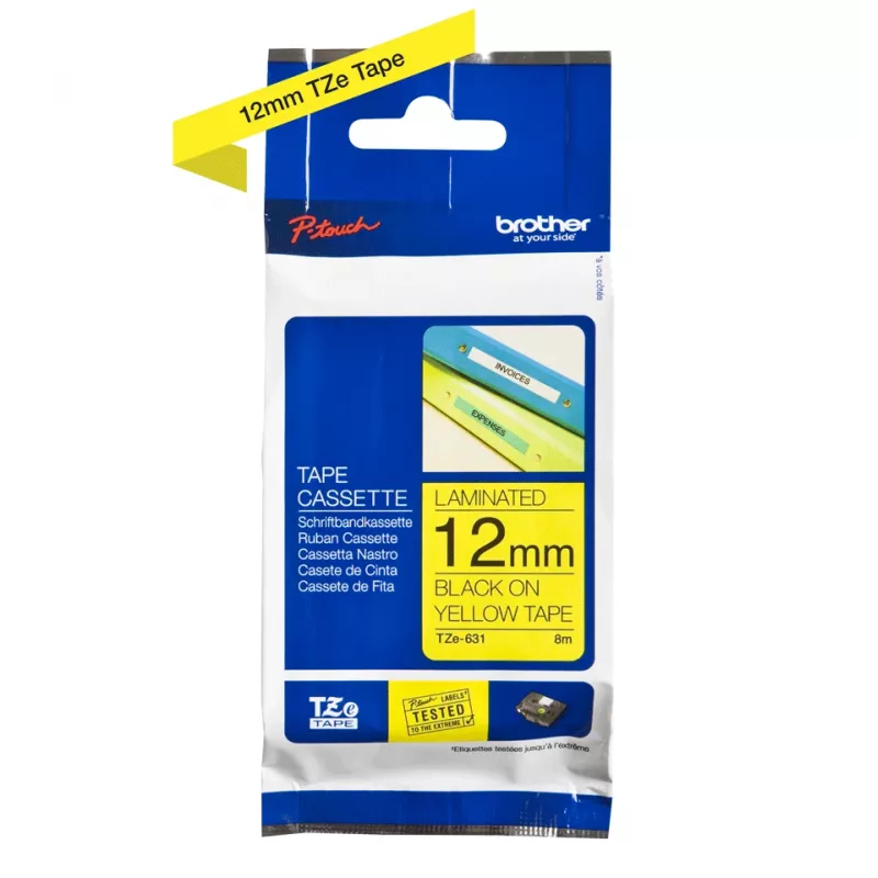 Märgistuslint Brother TZe-631 (TZe) 12 mm x 8 m, must kollasel