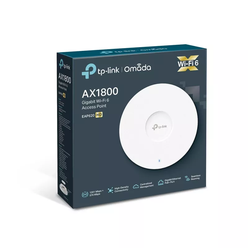 Pöörduspunkt | TP-LINK | Omada | 1800 Mbps | IEEE 802.11a | IEEE 802.11g | IEEE 802.11n | IEEE 802.11ac | IEEE 802.11ax | 1x10/100/1000M | EAP620HD