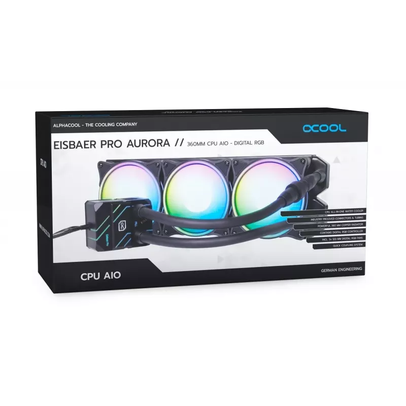 Alphacool Eisbaer Pro Aurora 360 protsessori ühtne vedelikjahutus 12 cm Must, Valge 1 tk