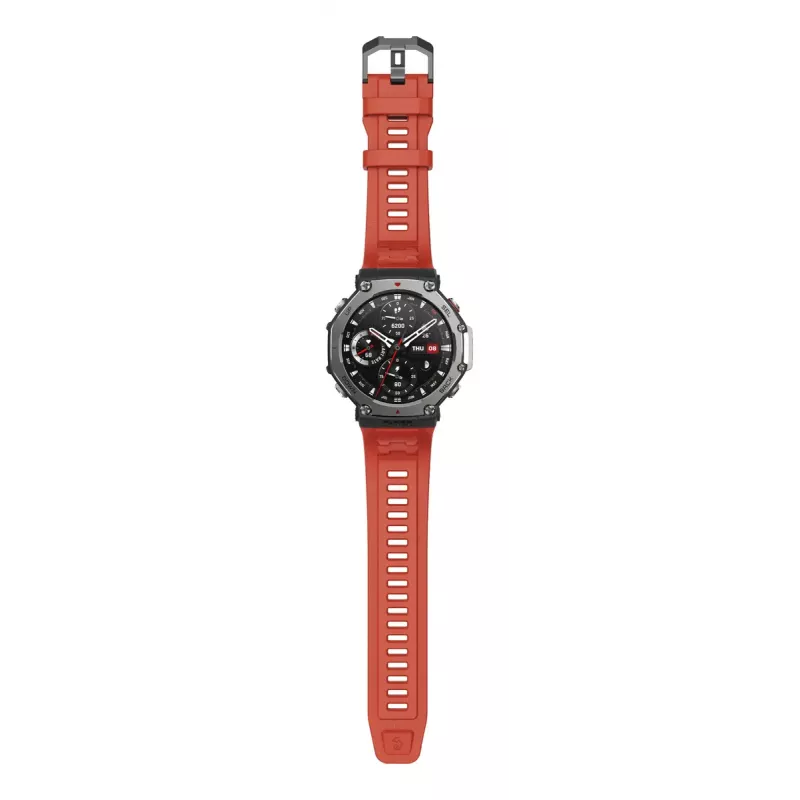 Nutikell Amazfit T-Rex 3 Lava — 1,5-tolline AMOLED, 480×480, GPS, 700 mAh, 32 GB, roostevabast terasest korpus, silikoonrihm