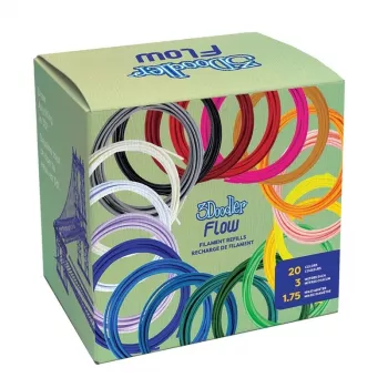 3Doodler Filament FLOW 20 PLA 20 värvi täitepakend polüpiimhape (PLA) must, sinine, tumeroheline, tumeroosa, kuld, roheline, lilla, tumesinine, oranž, roosa, läbipaistev, valge, kollane