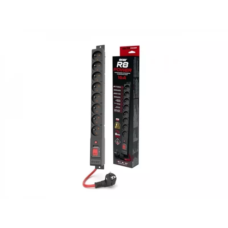 ACAR S8 Must 8 AC-pistikupesa 230 V 10m
