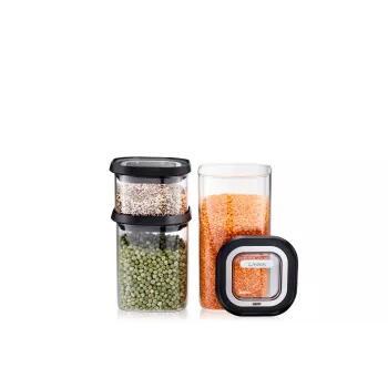 GEFU Ristkülikukujuline toidu säilitamise komplekt G-12807 — 1,4 L, 3 tk, must ja läbipaistev