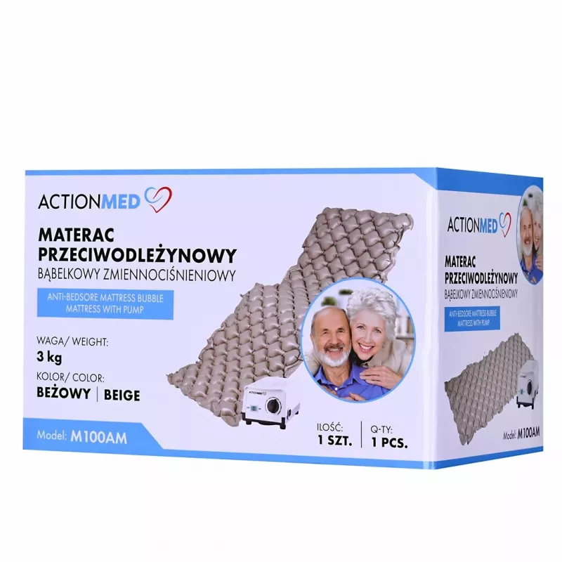 Lamamisvastane mullmadrats ActionMed M100AM muutuva rõhuga, üheosaline PVC madrats 192×82×7 cm, max kasutaja kaal 135 kg