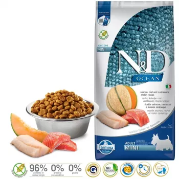 FARMINA N&D Ocean Dog Salmon, Cod, Cantaloupe, Melon Adult Mini - kuiv koeratoit - 7 kg