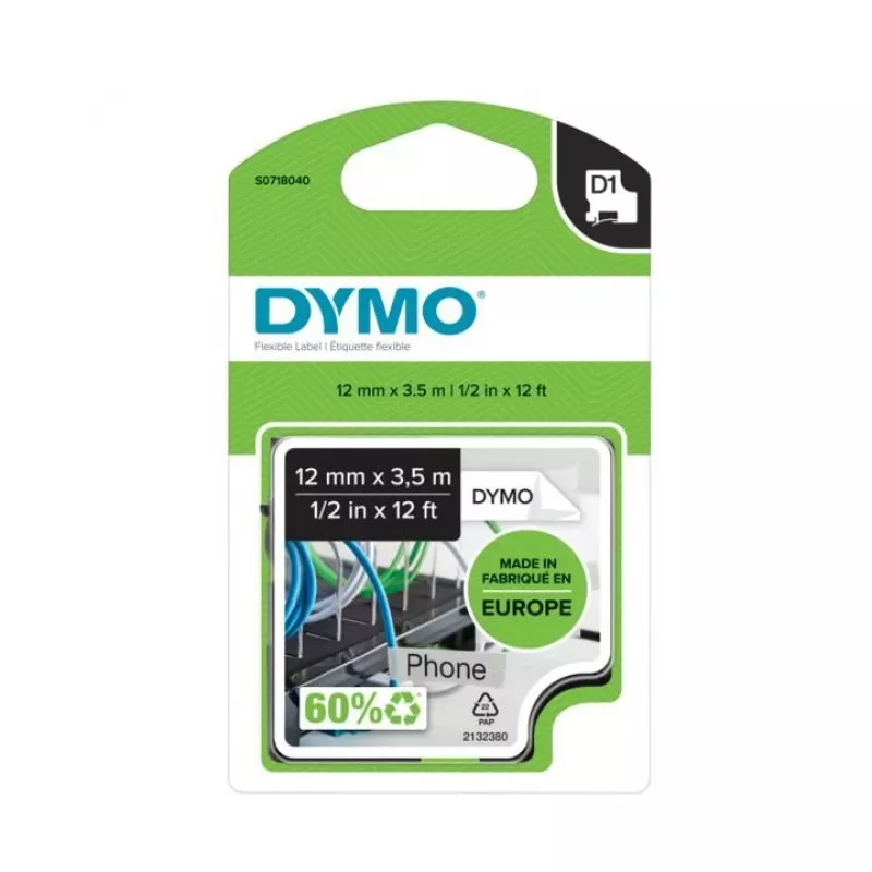 DYMO D1 Durable - Must valgel - 12mm