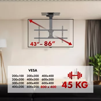 Laekinnitus MACLEAN MC-110 T teleritele 43–86 tolli, VESA kuni 800×400, max koormus 45 kg