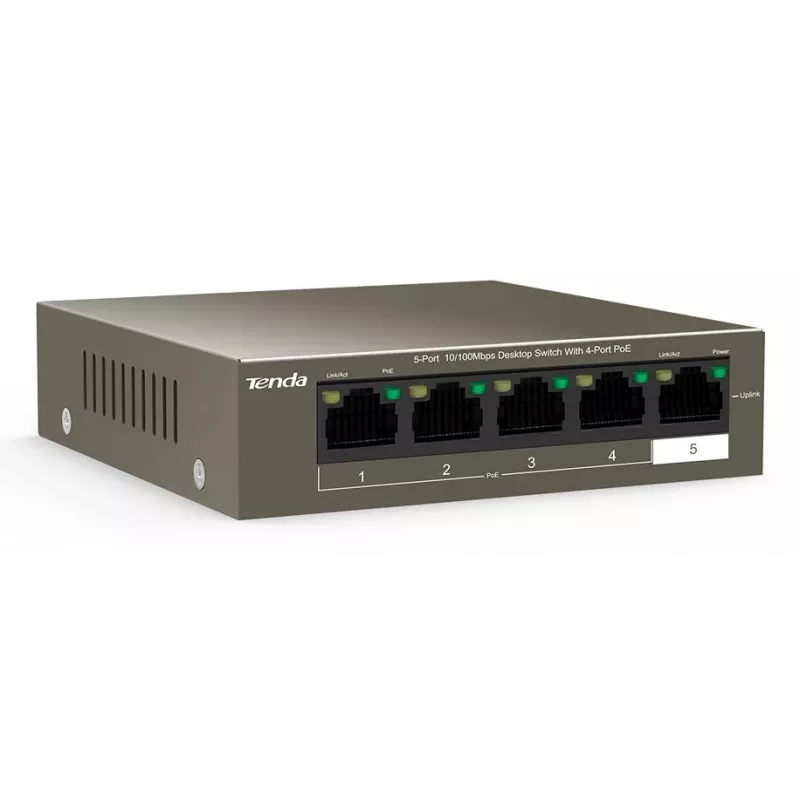 Tenda TEF1105-4-63W võrgulüliti, haldamata Fast Ethernet (10/100) Power over Ethernet (PoE) Laua-/seinakinnitus Hall