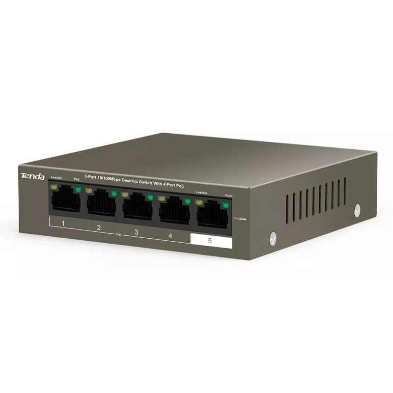 Tenda TEF1105-4-63W võrgulüliti, haldamata Fast Ethernet (10/100) Power over Ethernet (PoE) Laua-/seinakinnitus Hall