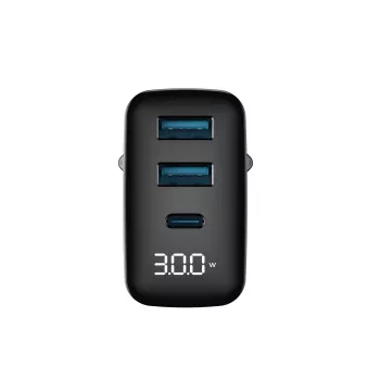 Laadija HAVIT UCLE001 EU GaN kolme pordiga 30 W must — kompaktne USB-laadija 3 pordiga
