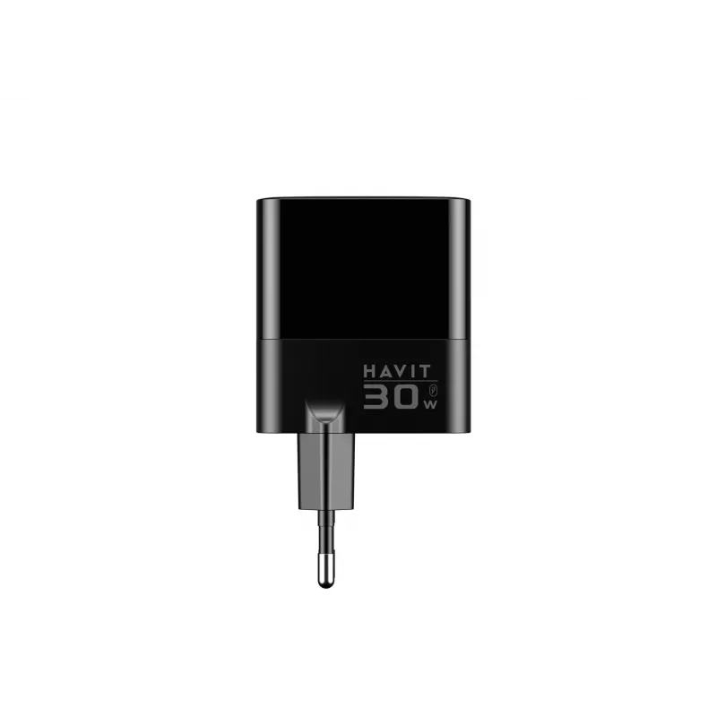 Laadija HAVIT UCLE001 EU GaN kolme pordiga 30 W must — kompaktne USB-laadija 3 pordiga