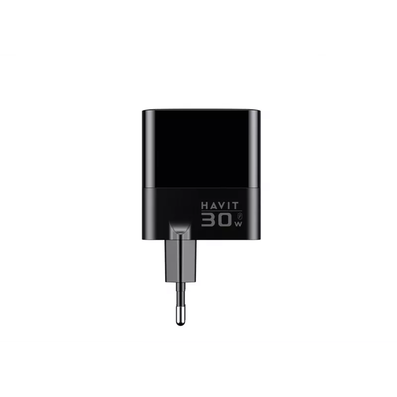 Laadija HAVIT UCLE001 EU GaN kolme pordiga 30 W must — kompaktne USB-laadija 3 pordiga