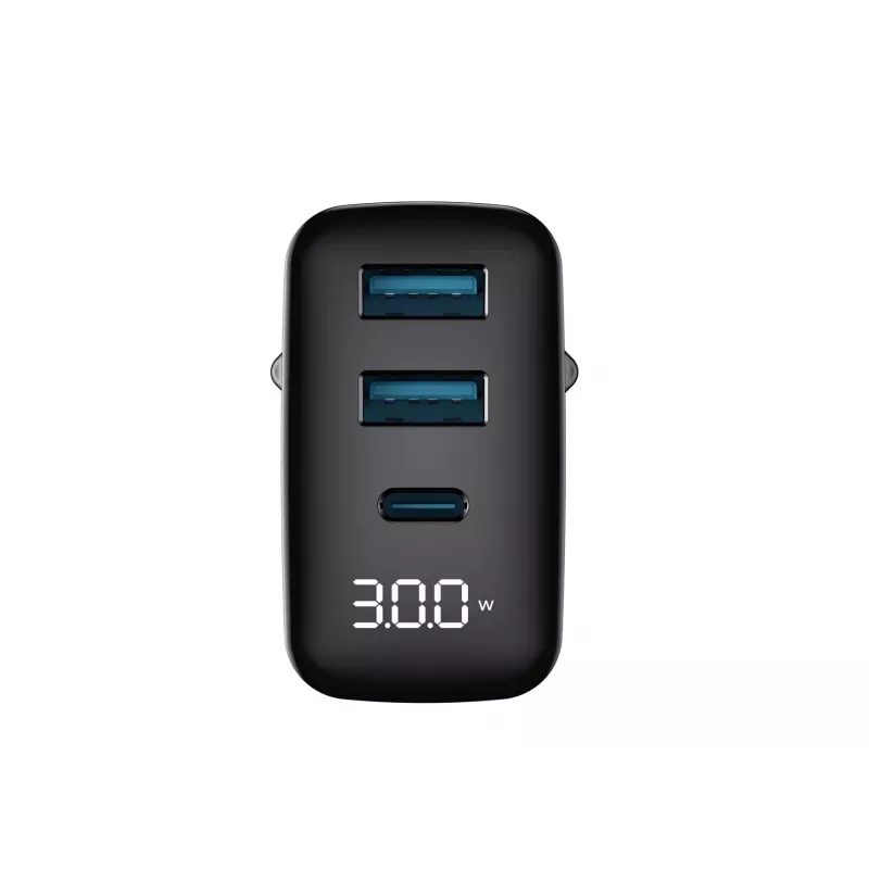 Laadija HAVIT UCLE001 EU GaN kolme pordiga 30 W must — kompaktne USB-laadija 3 pordiga