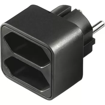 toiteadapter 1x maandatud pistik > 2x Euro, pistikuadapter must, ruumisäästlik jaoturpistik