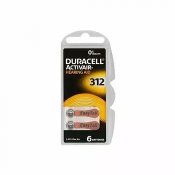 Nööpelemendid Duracell A312 tsink-õhk, 6 tk pakendis kuuldeaparaatidele ja väikestele heliseadmetele