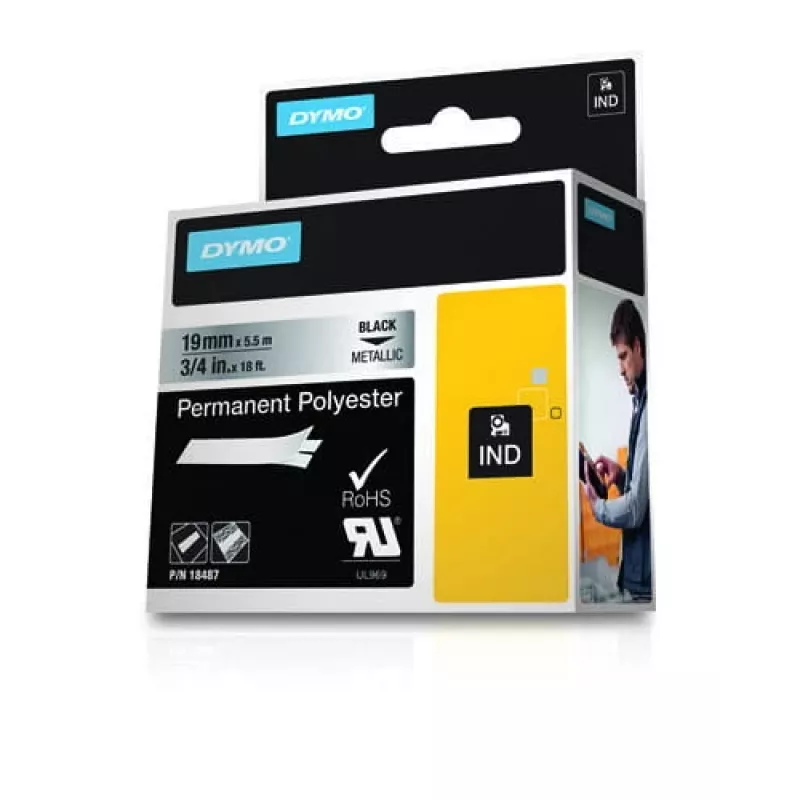 DYMO 19 mm RHINO püsiv polüester - must hallile - polüester - D1 - Belgia - karp (S0718200)