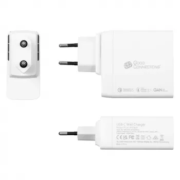 Good Connections GC USB kiirlaadija 140 W GaN-tehnoloogia, 2× USB-C, PD 3.1, QC 5.0, PPS valge – USB kiirlaadija 140 W – nutitelefonidele