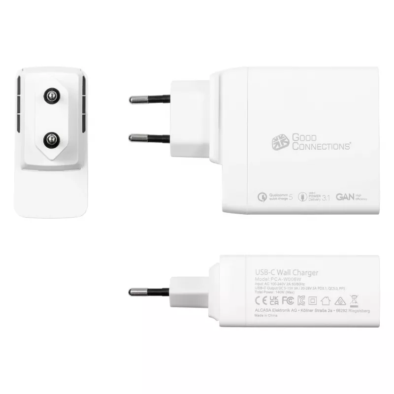 Good Connections GC USB kiirlaadija 140 W GaN-tehnoloogia, 2× USB-C, PD 3.1, QC 5.0, PPS valge – USB kiirlaadija 140 W – nutitelefonidele