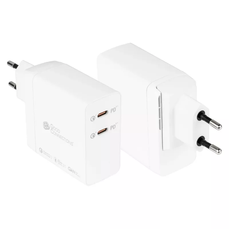 Good Connections GC USB kiirlaadija 140 W GaN-tehnoloogia, 2× USB-C, PD 3.1, QC 5.0, PPS valge – USB kiirlaadija 140 W – nutitelefonidele