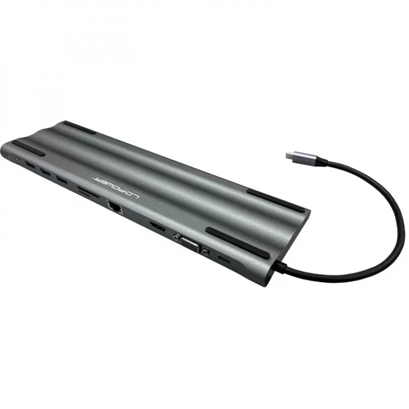 LC-Power LC-HUB-C-MULTI-8 USB-C kuni 3xUSB-A/2xUSB-C/HDMI/VGA/MicroSD/SD/RJ45/Audio