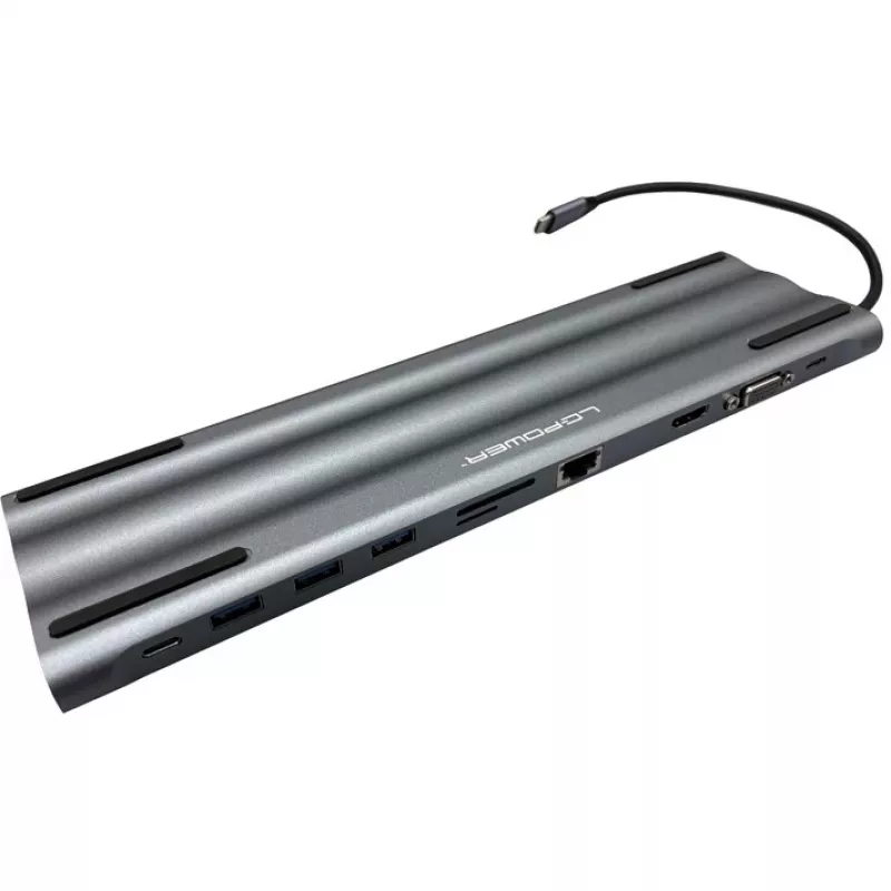LC-Power LC-HUB-C-MULTI-8 USB-C kuni 3xUSB-A/2xUSB-C/HDMI/VGA/MicroSD/SD/RJ45/Audio