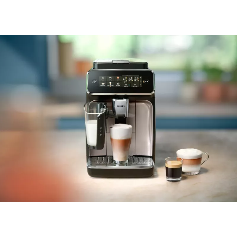 Espressomasin Philips EP3343/90 — täisautomaatne, 2 tassi, 15 bar, keraamiline veski, 275 g oa punker, piimapaak, TFT-puuteekraan