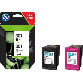 HP 301 - 2-pakend - Must, Värviline (tsüaan, magenta, kollane)