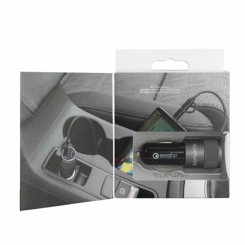 4smarts Rapid+ - Auto-Power Supply - 27 Watt - 3 A - QC 3.0, PD - 2 Output Ports (USB, 24 pin USB-C)