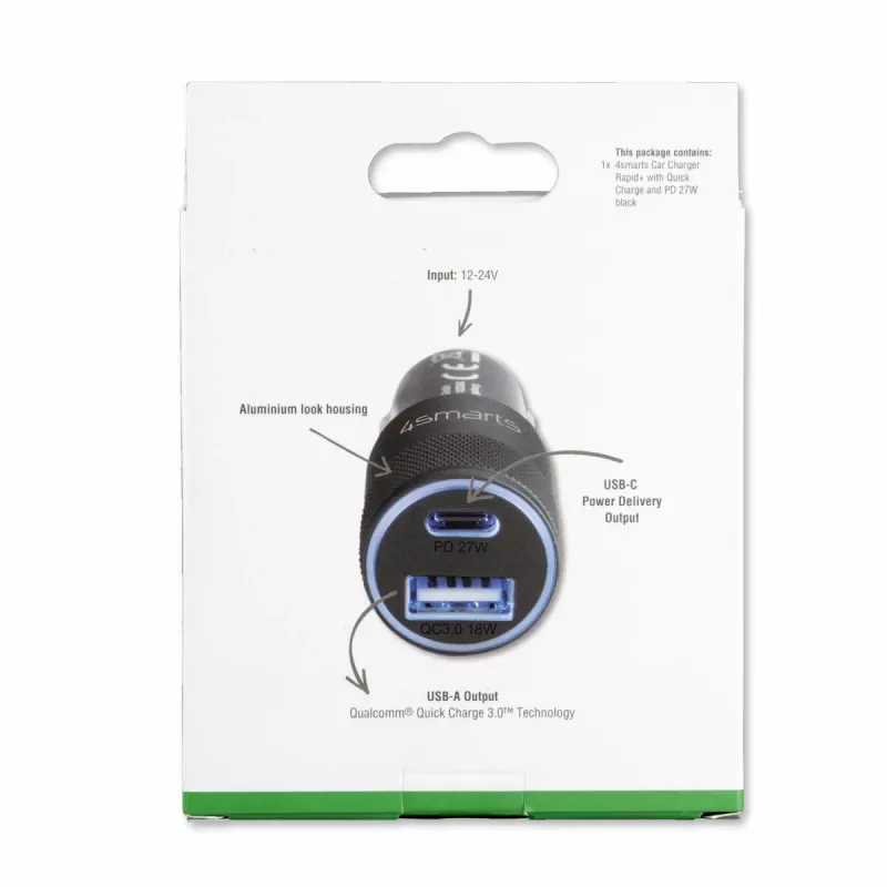 4smarts Rapid+ - Auto-Power Supply - 27 Watt - 3 A - QC 3.0, PD - 2 Output Ports (USB, 24 pin USB-C)