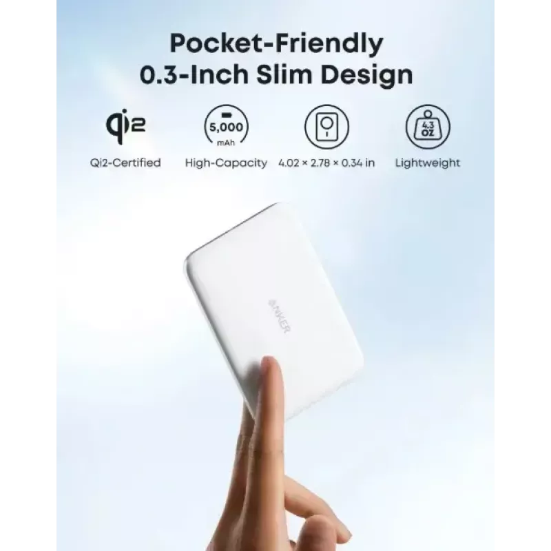 Kaasaskantav laadija Anker A1665H21 5000 mAh õhuke valge