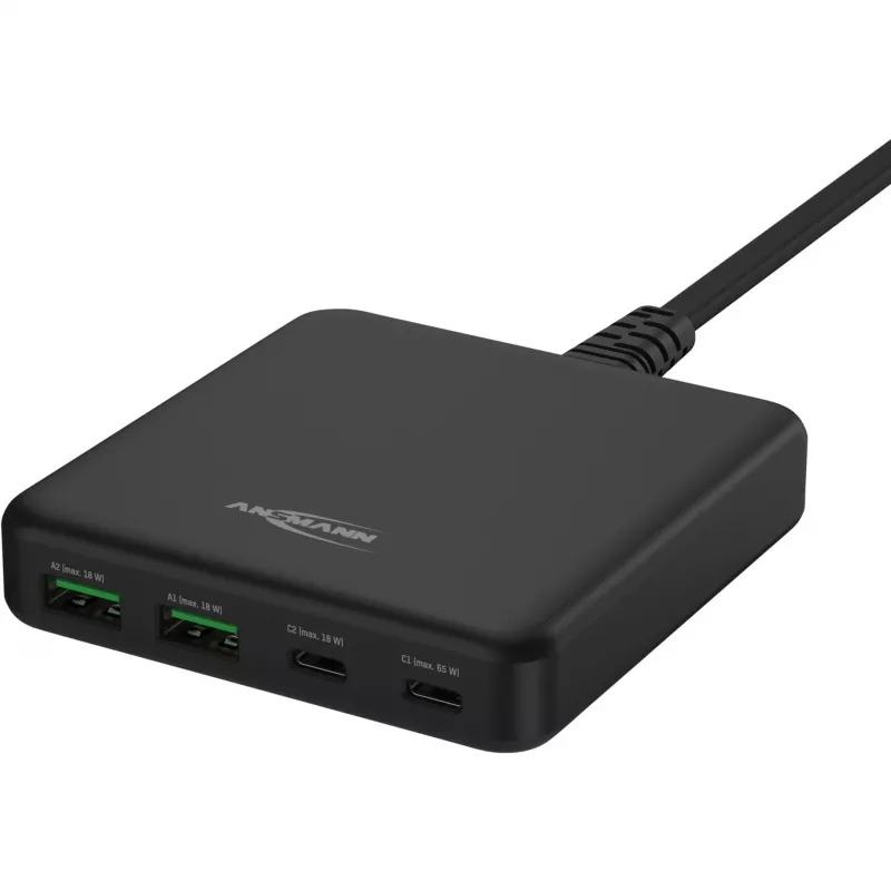USB-laadija töölaua laadija DC465PD (must, 65 W, PD, Quick Charge 3.0)