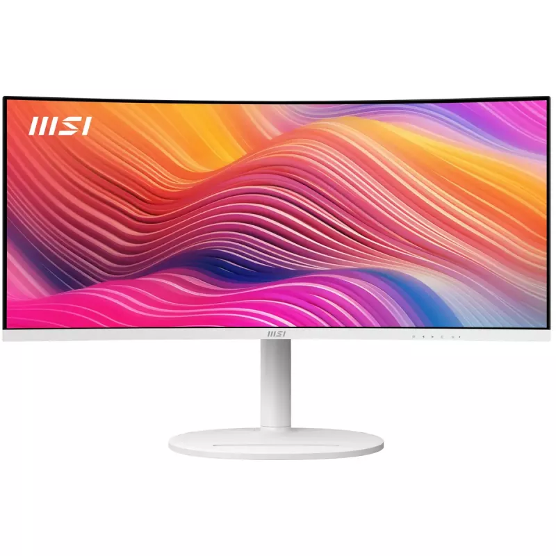 34-tolline MSI Modern MD342CQPWDE kumer VA LCD-kuvar 3440×1440 UWQHD 21:9, 4 ms, 300 cd/m², USB-jaotur, kõlarid, VESA, kõrgusega reguleeritav — Valge