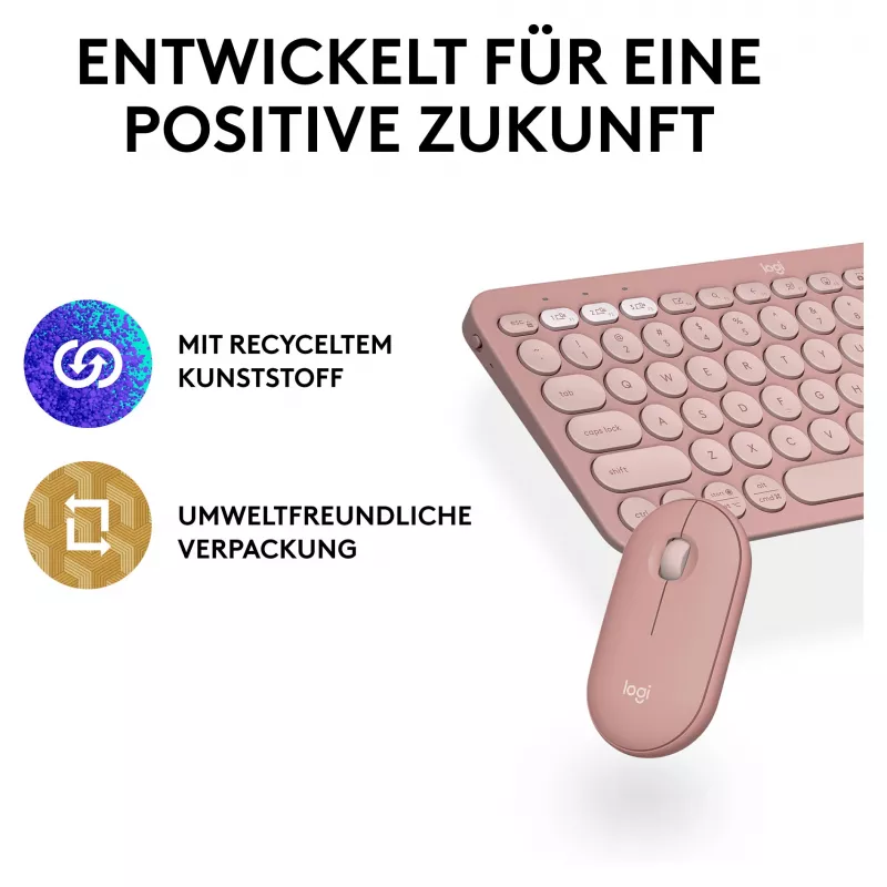 Logitech Pebble 2 Combo klaviatuur ja hiir komplektis universaalne RF-juhtmevaba + Bluetooth QWERTZ saksa roosa (920-012205)