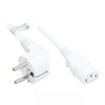 Netzkabel Schutzkontakt-Stecker Typ E+F (CEE 7/7, gewinkelt) an C13 (gerade), weiß, 1,00 mm², 2,5 m, Good Connections® (P0130-W025)