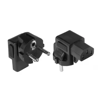 toiteadapter maandatud pistik-pistik tüüp E+F (CEE 7/7) IEC seadmepesaga C13, nurgeline, must (PA-0133S)