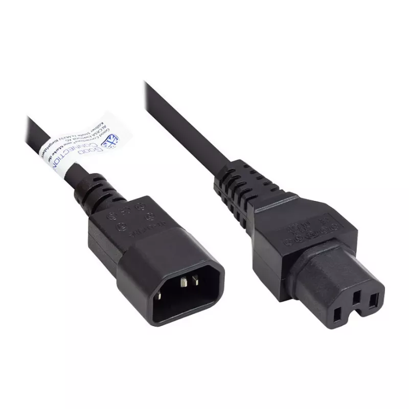 IEC Appliance-Hot-Condition Appliance-Connection kaabel C14 (sirge) kuni C15 (sirge), must, 0,75 mm², 1 m, Good Connections® (P1450-S010)