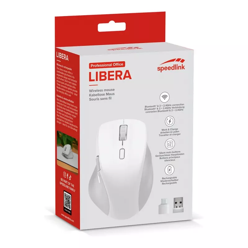 Speedlink LIBERA korduvlaetav juhtmevaba Bluetooth-vaikne hiir, valge