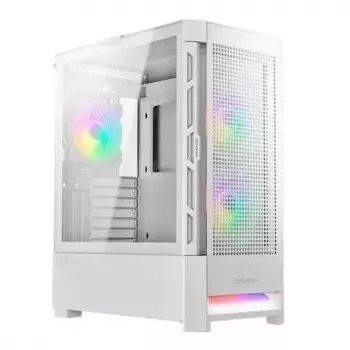 PC-korpus Cougar COUGAR Airface RGB Midi Tower valge — 230×386×491 mm, toetab ees 3×120/140 mm, taga 1×120 mm, 2,5/3,5-tollised kettad