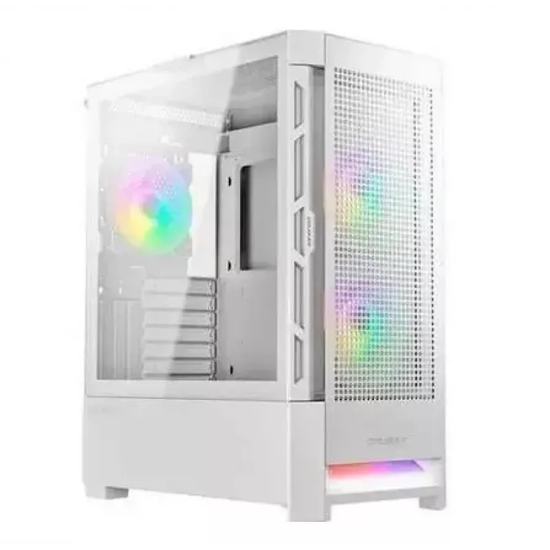 PC-korpus Cougar COUGAR Airface RGB Midi Tower valge — 230×386×491 mm, toetab ees 3×120/140 mm, taga 1×120 mm, 2,5/3,5-tollised kettad