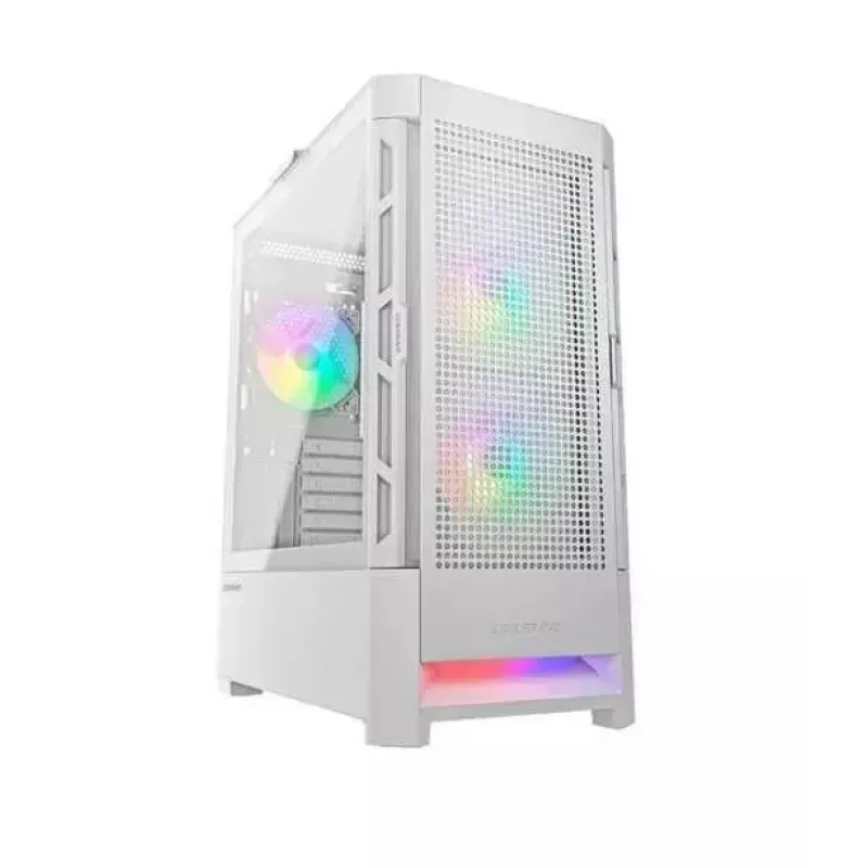 PC-korpus Cougar COUGAR Airface RGB Midi Tower valge — 230×386×491 mm, toetab ees 3×120/140 mm, taga 1×120 mm, 2,5/3,5-tollised kettad