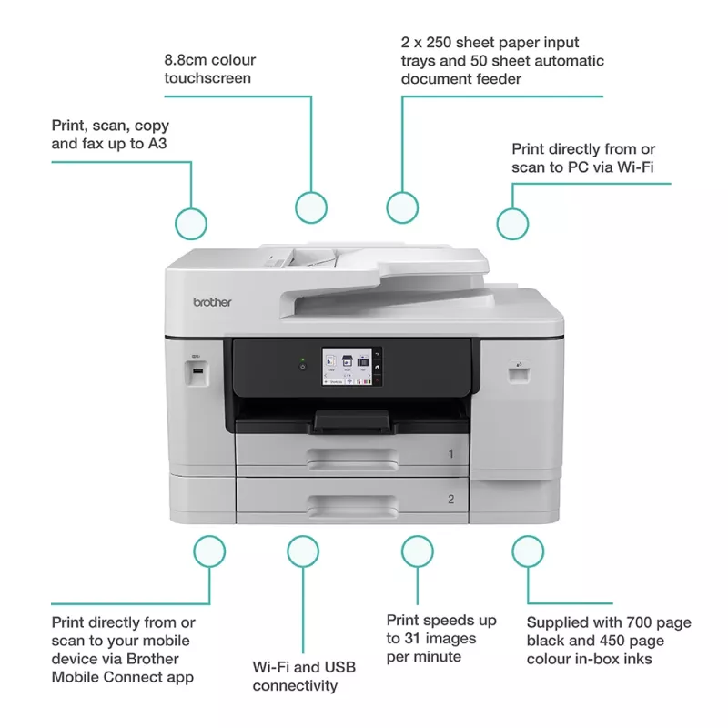 Multifunktsiooniga tindiprinter Brother MFC-J6960DW — A3, 1200 x 4800 dpi, 31 lk/min, Wi‑Fi, Ethernet, Dupleks