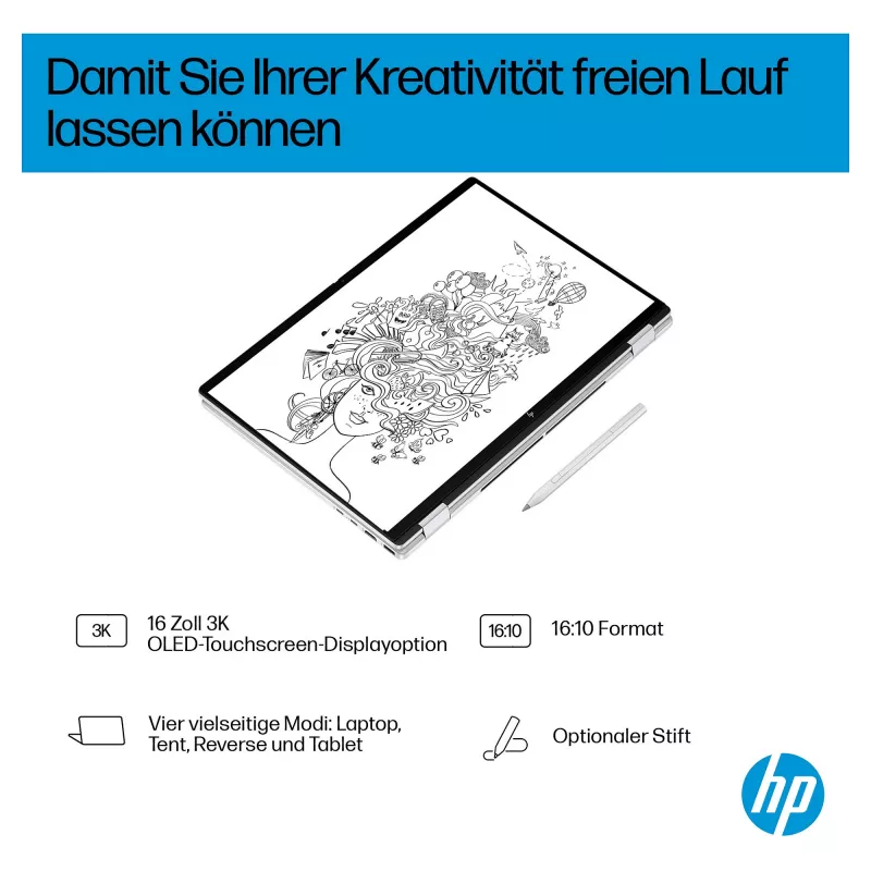 HP OmniBook BZ8E5EA 16 sülearvuti - Core Ultra 7 4,8 GHz 40,6 cm - 1 TB SSD - 32 GB RAM - puutetundlik ekraan - Windows 11 Home (BZ8E5EA#ABD)
