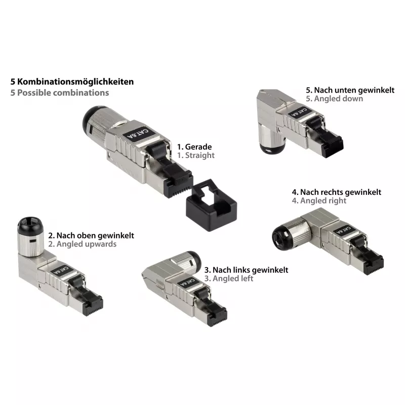 RJ45-pistik Cat. 6A, tööriistavaba / paigaldatav kohapeal, STP varjestatud, metallist, 5 suunda, Good (GC-N0165)