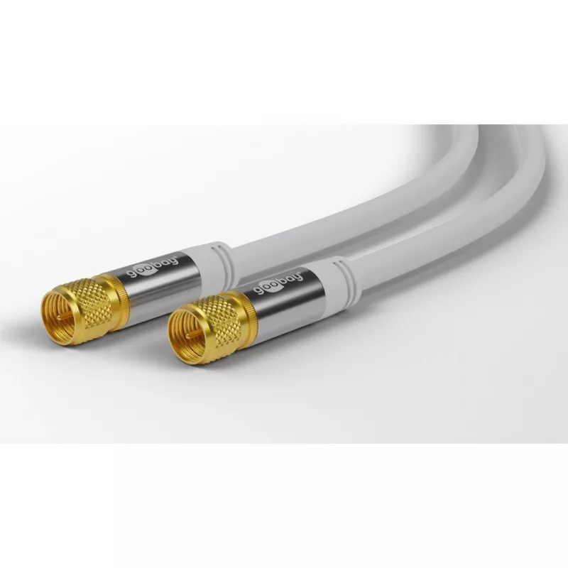 Goobay SAT antennikaabel (135 dB tüüp), 4x varjestatud, 2 m, valge – kullatud, F-pistik > F-pistik (70600)