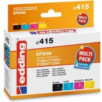 edding printerikassetid EDD-415 must, tsüaan, magenta, kollane, ühildub EPSON T1295L-ga, komplekt
