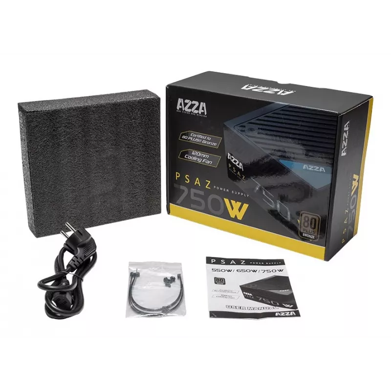 Toiteplokk AZZA PSAZ-750W 750 W 20+4 pin ATX 80 PLUS Bronze Must, mittemodulaarne
