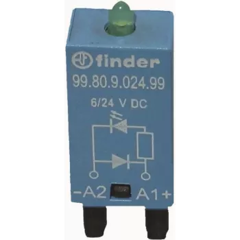 FINDER LED indikaator koos tagasilöögidioodiga klemmil A1 LED roheline 99.80.9.024.99 (9980902499)