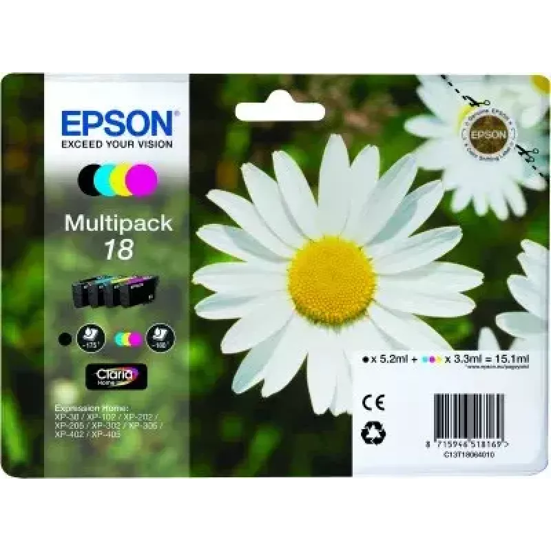 Tindikassettide mitmikpakend Epson Daisy Multipack 4‑värvi 18 Claria Home tindi — Standardmaht, 4 värvi
